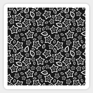 White Over Black Abstract Line Art Flower Pattern Sticker